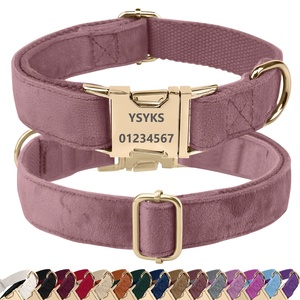Collar de Lujo para Perro de Terciopelo Suave, con Grabado Personalizado, Etiqueta de Identificación Antipérdida, Color Sólido, con Hebilla Metálica - Product Image 4
