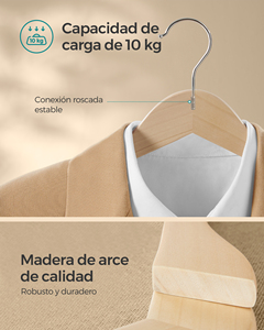 Ensemble de cintres <span class=keywords><strong>SONGMICS</strong></span> antidérapants, écologiques et durables pour armoire et salle de bain, cintres en bois naturel personnalisés - Product Image 3
