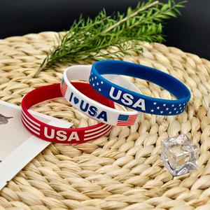 Bracelet en silicone États-Unis, drapeau américain rouge bleu blanc, bracelet en caoutchouc silicone, bracelet de poignet - Product Image 5