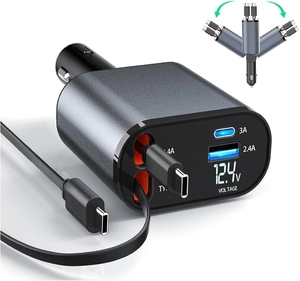 El más nuevo cargador de coche rápido 4 en 1, Cables de carga retráctiles, puertos de carga múltiple, carga PD para teléfonos móviles, <span class=keywords><strong>port</strong></span>átiles, OVP - Product Image 6