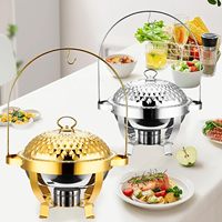 Plat de service de luxe en acier inoxydable doré avec couvercle suspendu à motif diamant pour buffet, maintien au chaud des aliments, idéal pour hôtels, traiteurs, mariages et réceptions