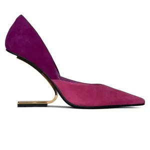 Anmairon新设计奇怪风格礼服鞋粉色麂皮尖头特殊鞋跟防滑女士楔形鞋跟高跟鞋