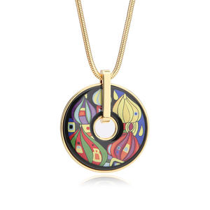قلادة بوهيمية ملونة قابلة للدوران مع سلسلة ثعبان عتيقة ، بيان راتنج مطبوع قزحي الألوان العرقية ، مجوهرات تجريدية - Product Image 1