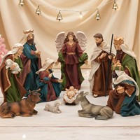 Crèche de Noël de 185 mm, 11 pièces, figurines de la Sainte Famille peintes à la main, décorations religieuses catholiques