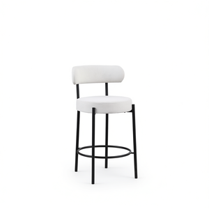 Sgabello da bar moderno Woker Furniture, altezza bancone, seduta imbottita bianca da 26 pollici con gambe in metallo nero per sala da pranzo - Product Image 1