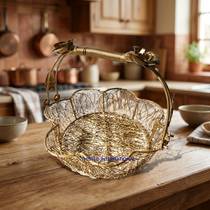 Vintage Handmade Metal <b>Storage</b> <b>Basket</b> <b>Round</b> Iron Wire Weave 203x133x68mm Single Tier for Living Room Use - Product Image 6