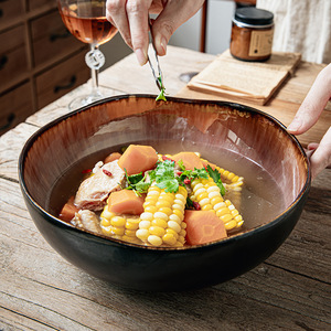 Plato de cena rústico de fábrica, <span class=keywords><strong>vajilla</strong></span> de porcelana esmaltada azul, <span class=keywords><strong>vajilla</strong></span> de gres de cerámica, platos de sopa de 9 pulgadas - Product Image 3