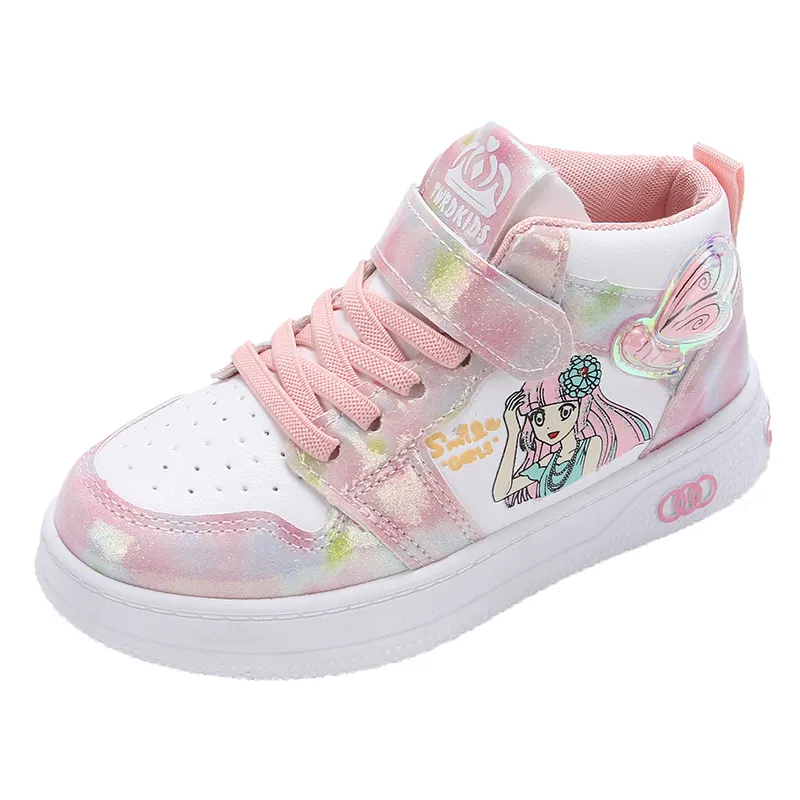 Sports Sparkle Jogger Sneakers Big Girls Flower School Shoes For Girls Long Pink Gold Casual Shoes Lace-up
