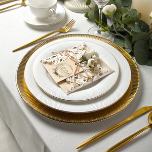 Assiette <span class=keywords><strong>de</strong></span> présentation ronde transparente <span class=keywords><strong>de</strong></span> luxe moderne Shengjing avec perles dorées pour mariage - Product Image 3