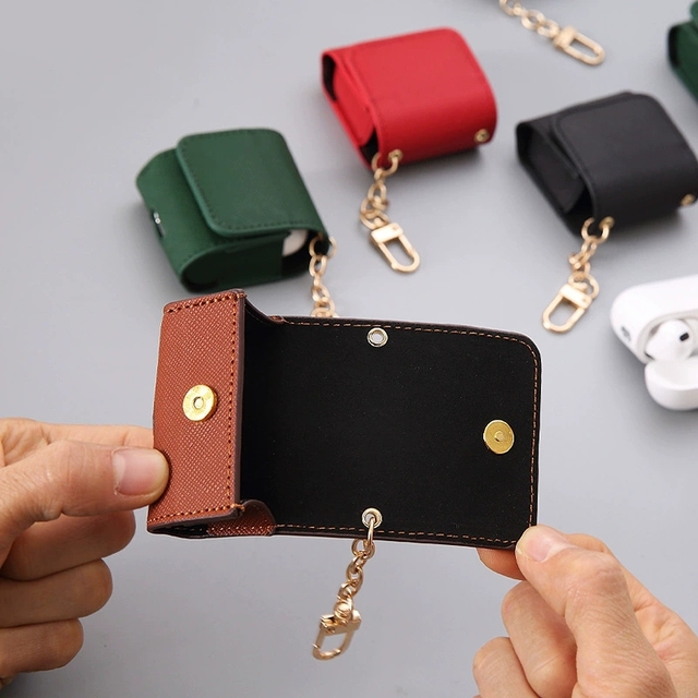 Wholesale Earphone Case Keychain Pu Leather Apple Wireless Bluetooth Mini Bag Key Chains