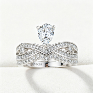 Wholesale Price Manufacturer 925 Sterling Silver <b>Crown</b> Shape Pear Cut Zircon <b>Ring</b> Rhodium Plated Women's Jewelry Engagement <b>Ring</b> - Product Image 2