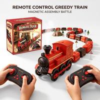 Train jouet RC 2,4 GHz Locomotive Gourmande avec simulation sonore de vapeur réelle et wagons magnétiques pour enfants