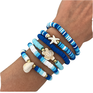 Bohemian Animal <b>Beaded</b> <b>Bracelets</b> Set Blue White Resin Shell Starfish Turtle Charm Women <b>Men</b> Gift Fashion Jewelry Accessories - Product Image 1