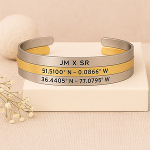 Bracelet ouvert en forme de C plaqué or 18 carats haut de gamme, anneau de main en acier inoxydable, surface vierge incurvée personnalisable, tendance pour hommes et femmes - Product Image 6