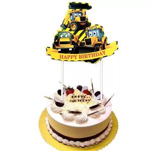 Carta personalizzata stuzzicadenti Cake Topper autocarro con cassone ribaltabile veicoli da costruzione escavatori festa di <span class=keywords><strong>compleanno</strong></span> <span class=keywords><strong>torta</strong></span> decorazioni forniture - Product Image 5