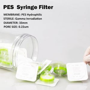ตัวกรองเข็มฉีดยา PES ขนาดรูพรุน 0.22 ไมครอน เส้นผ่านศูนย์กลาง 33 มม. เมมเบรนแบบ Hydrophilic ปลอดเชื้อ ผ่านการฆ่าเชื้อด้วยรังสีแกมมา สำหรับใช้ในห้องปฏิบัติการ - Product Image 1