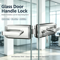 Serrure de porte en verre sans cadre antivol, structure robuste, serrure à levier pour porte en verre de bureau, poignée de sécurité pour cloison en verre