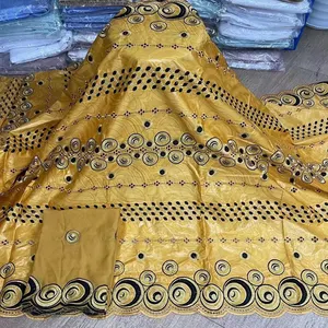 Bazin africain riche avec pierres brodées à la main brocart de guinée bazin français net dentelle tissu vente en gros