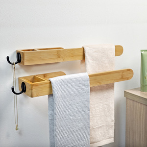 Bamboo Toilet <b>Paper</b> Holder Wall Mount Natural Wood <b>Color</b> Minimalist Design For Bathroom Kitchen Use - Product Image 3