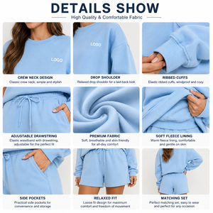 Ensemble de survêtement 2 pièces en coton éponge doux OEKO-TEX pour femme, couleur unie, avec broderie de logo personnalisée, OEM, ODM, vente en gros, faible MOQ pris en charge - Product Image 2