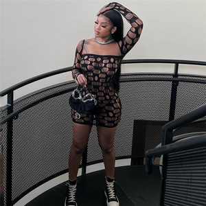 New Trendy Women's Fashion Dresses Solid Color Cut Out Slim Fit Black Dress Girls Sexy Club Party Hollow Dresses Women - Product Image 1