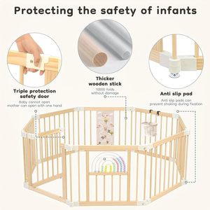 Parc d'activités pliable en bois pour bébé, taille et forme réglables, aire de jeu portable, clôture de jeu pour bébé avec portillon - Product Image 2