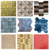 Mosaïque murale en métal en forme de feuille de Ginkgo, motif vague carrée, en aluminium brossé argenté, pour crédence de cuisine et décoration