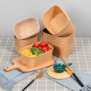 Boîte alimentaire carrée en papier kraft jetable avec couvercle, boîte bento rectangulaire, boîte à salade, emballage à emporter pour la maison - Product Image 1