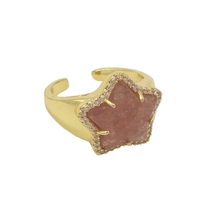 Anillo de Moda Popular Chapado en Oro con Diseño Innovador de Piedra Natural en Forma de Estrella, Anillos de Cobre Sencillos para Mujer, Joyería al por Mayor - Product Image 3