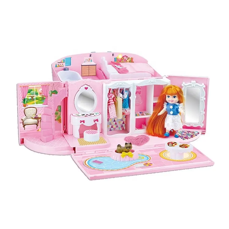 子供のための素晴らしい贈り物ポータブル収納魔法の城の夢の人形の家遊びおもちゃセット