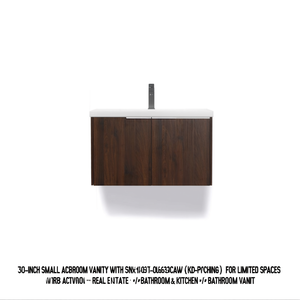 Meuble-lavabo mural 30 pouces en bois foncé, design moderne, portes à fermeture douce, vasque en céramique pour petits espaces - Product Image 1