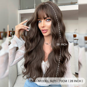 شعر مستعار منتوف داكن شعر مستعار طويل مموج فضفاض مع الانفجارات الاصطناعية العصرية عالية الجودة مقاومة للحرارة شعر مستعار أسود للنساء والفتيات - Product Image 4