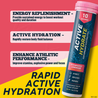 Comprimés effervescents d'électrolytes Active Hydrate saveur fraise-citron pour une réhydratation rapide et un soutien aux performances