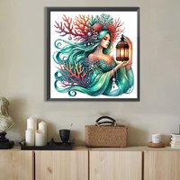 Kit de Bricolage de Peinture Diamant 5D en Gros, Perles Rondes, Sirène Mystique aux Cheveux Turquoises et Coiffe en Corail pour Adultes