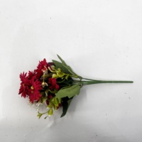 Buket Bunga Pemakaman Buatan, Bunga Daisy Merah Campuran dengan Tanaman Hijau untuk Dekorasi Pemakaman
