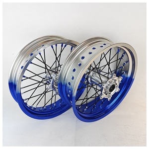 Ruedas Supermoto para KTM EXC SXF 125 <span class=keywords><strong>250</strong></span> 450, 17 Pulgadas, Mazas CNC Billet, Llantas de Aluminio, Azul Claro, 17x3.5 17x5.0, Juego de Ruedas Motard para Carreras - Product Image 4
