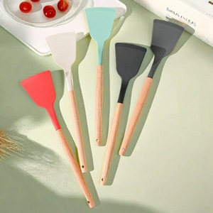 Silicone Spatula with Wooden Handle Heat Resistant Non-Stick Kitchen Cooking Utensil for Stir Frying <b>Hand</b> <b>Wash</b> Only - Product Image 2
