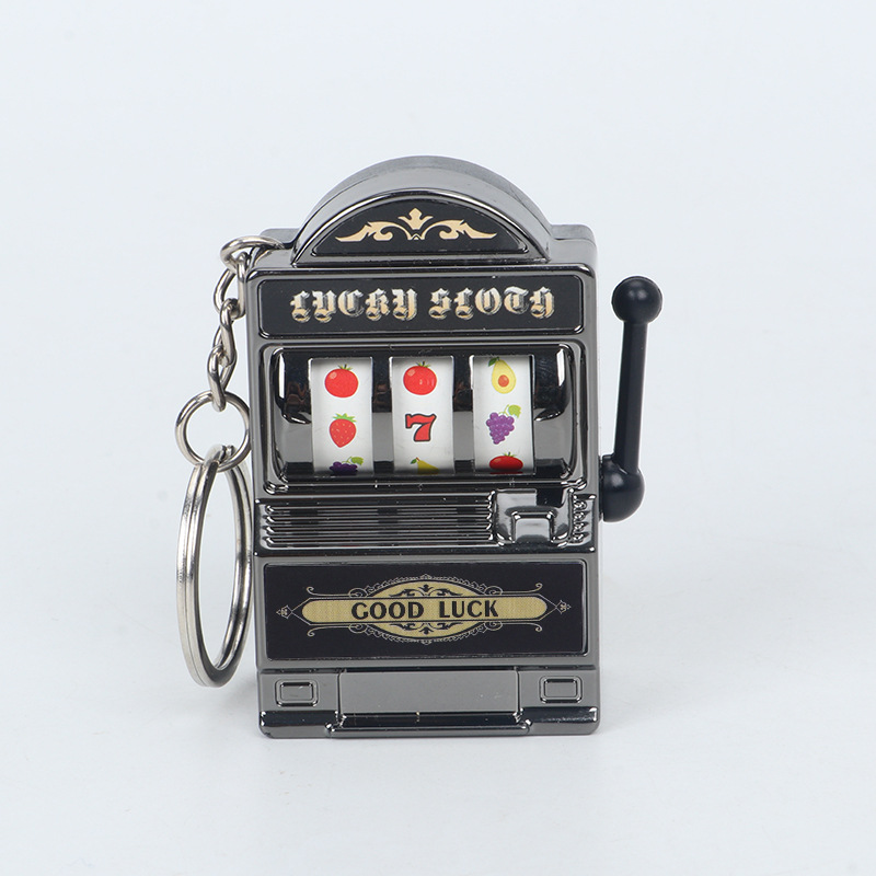 Miniature Lucky Slot Machine Keychain-Cartoon Design Plastic Toy With Waterproof Feature For Educational Entertainment