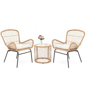 Ensemble de meubles de jardin en rotin <span class=keywords><strong>synthétique</strong></span> beige naturel rustique et bon marché, 3 pièces, avec table basse - Product Image 2