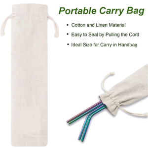 Set di Cannucce Riutilizzabili in Acciaio Inox 304 da 10,5 cm con Spazzolino, Sacchetto in <span class=keywords><strong>Lino</strong></span>/Velluto Nero, Opzione Logo Personalizzato, Facile da Trasportare - Product Image 5