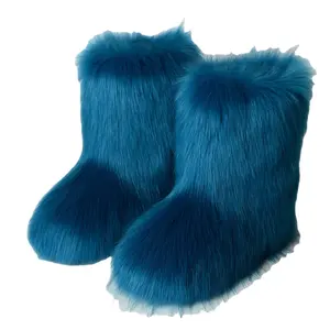 2023 Frauen Winter Fluffy Faux Fox Pelz stiefel Frauen Plüsch Schneeschuhe Frauen Schuhe