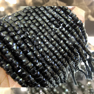Perles facettées en spinelle noire de haute qualité, forme cube 3D, 7 mm, en vrac, sur brin de 8 pouces, pour la fabrication de bijoux - Product Image 2