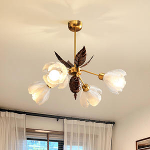 Lámpara de Araña Floral, Estilo Retro Americano, Wabi-sabi, Estética Japonesa, LED Dorada, Vintage Francés, para Comedor y Sala de Estar - Product Image 3