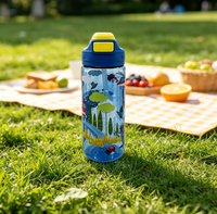 Bouteille d'eau en plastique portable de 600 ml avec poignée, motif dessin animé, pour enfants, vente en gros, pour usage quotidien