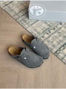 Mules plates d'extérieur de qualité supérieure, type sabot Birkenstock, en cuir véritable et daim, pour hommes et femmes, avec semelle intérieure en liège, sabot solide - Product Image 6