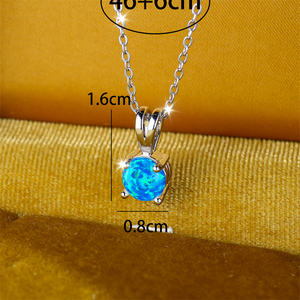 Colliers pendentifs en opale de feu bleu blanc, petite pierre ronde, pour femmes, couleur argent classique, collier de mariage, bijoux de fiançailles, cadeau - Product Image 6