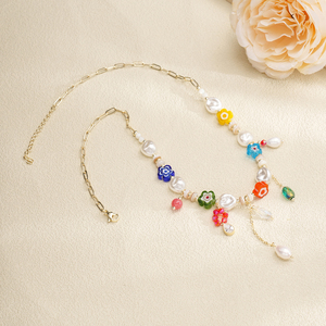 Colliers ras du cou de luxe plaqués <span class=keywords><strong>or</strong></span> 18 carats, perles baroques, fleurs en verre colorées faites à la main, pierres naturelles, cristaux, breloques Y2K bohèmes - Product Image 2
