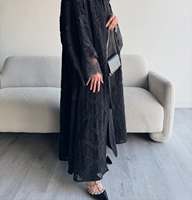 Abaya Hafizah en dentelle noire et sequins, robe longue traditionnelle musulmane pour femme, robe modeste longue jusqu'au sol pour la prière de l'Aïd