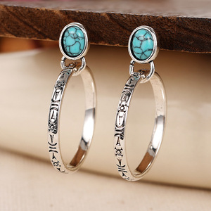 Orecchini a Cerchio Ovali Intagliati per Donne, Design Texturizzato, Accessori per Orecchie da Indossare Quotidianamente - Product Image 1