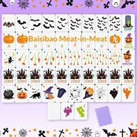 Ensemble de Mahjong Américain d'Halloween de 160 pièces, tuiles miniatures en mélamine violette avec motifs Citrouille, Chat, Sorcière, Fantôme, Chauve-souris et Maison Hantée